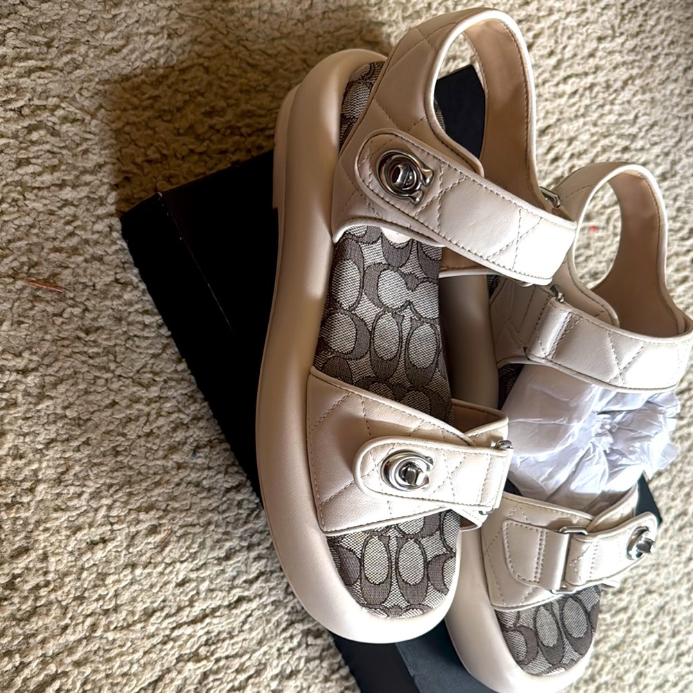 Coach Cream and Gray Quilted Sandals - Picture 2 of 5